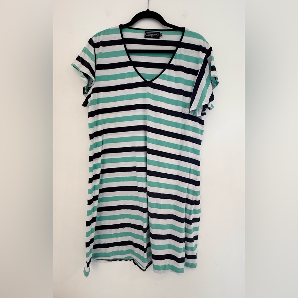 Duffield Lane XL Mint Navy Striped t-shirt dress beach coverup cotton soft shift